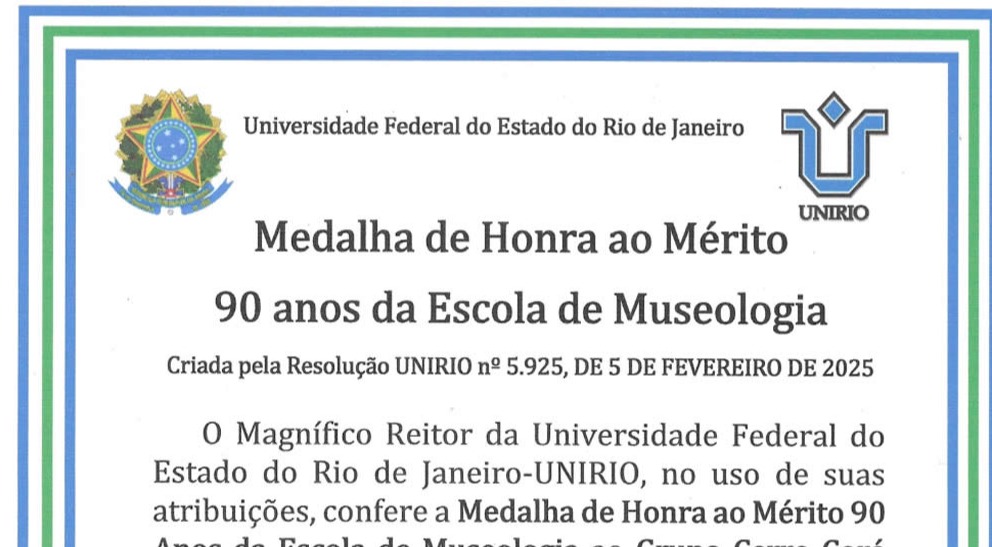 Medalha de Honra ao Mérito da UNIRIO: Reconhecimento à nossa atuação na Museologia Social